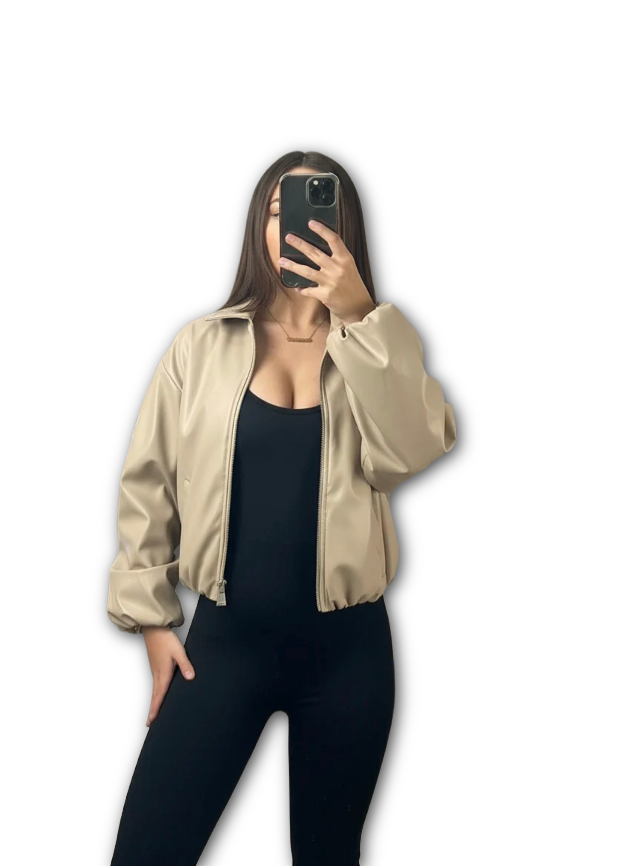 PU bomber jacket with collar