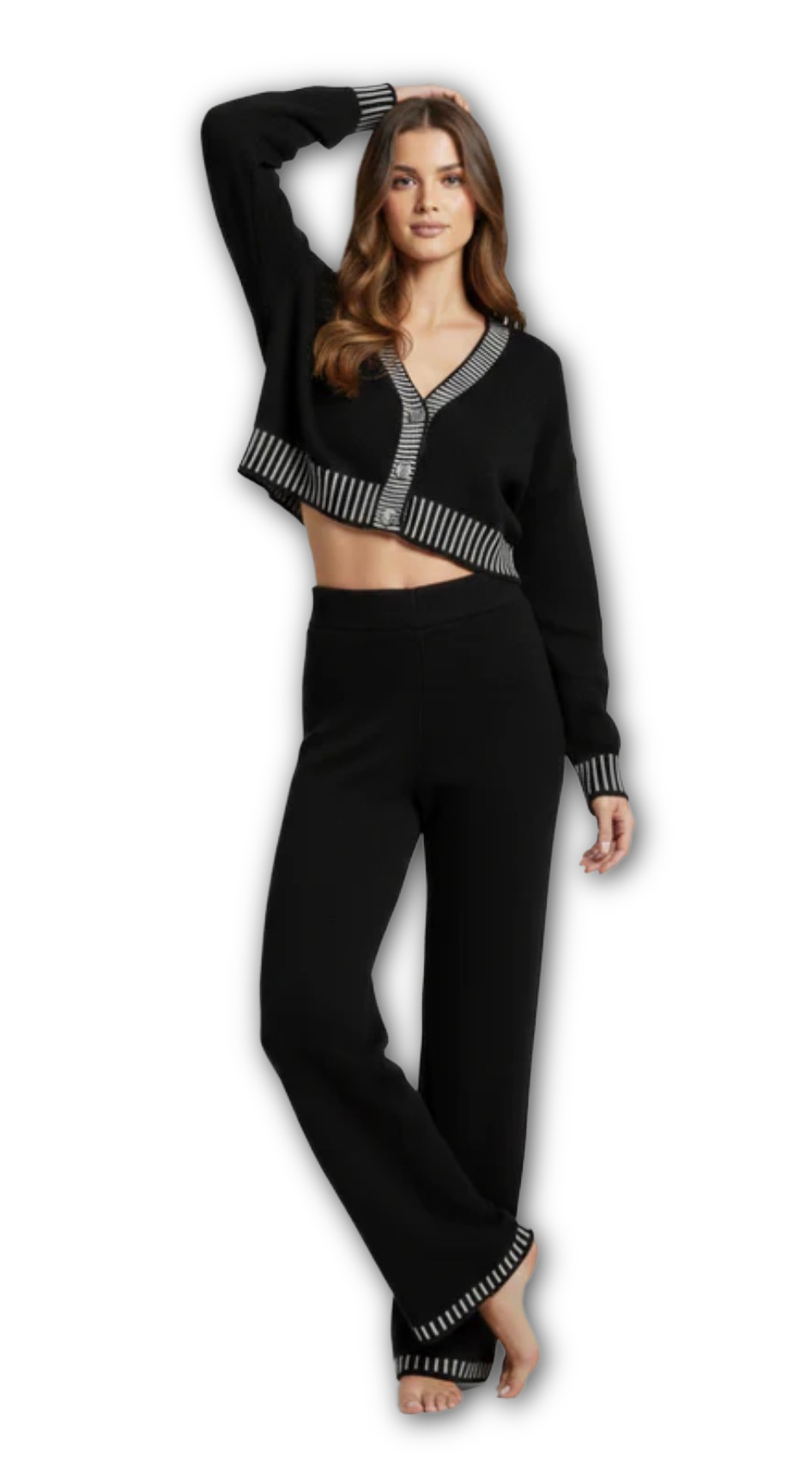 Knitted cropped cardigan & wide leg trouser co ord