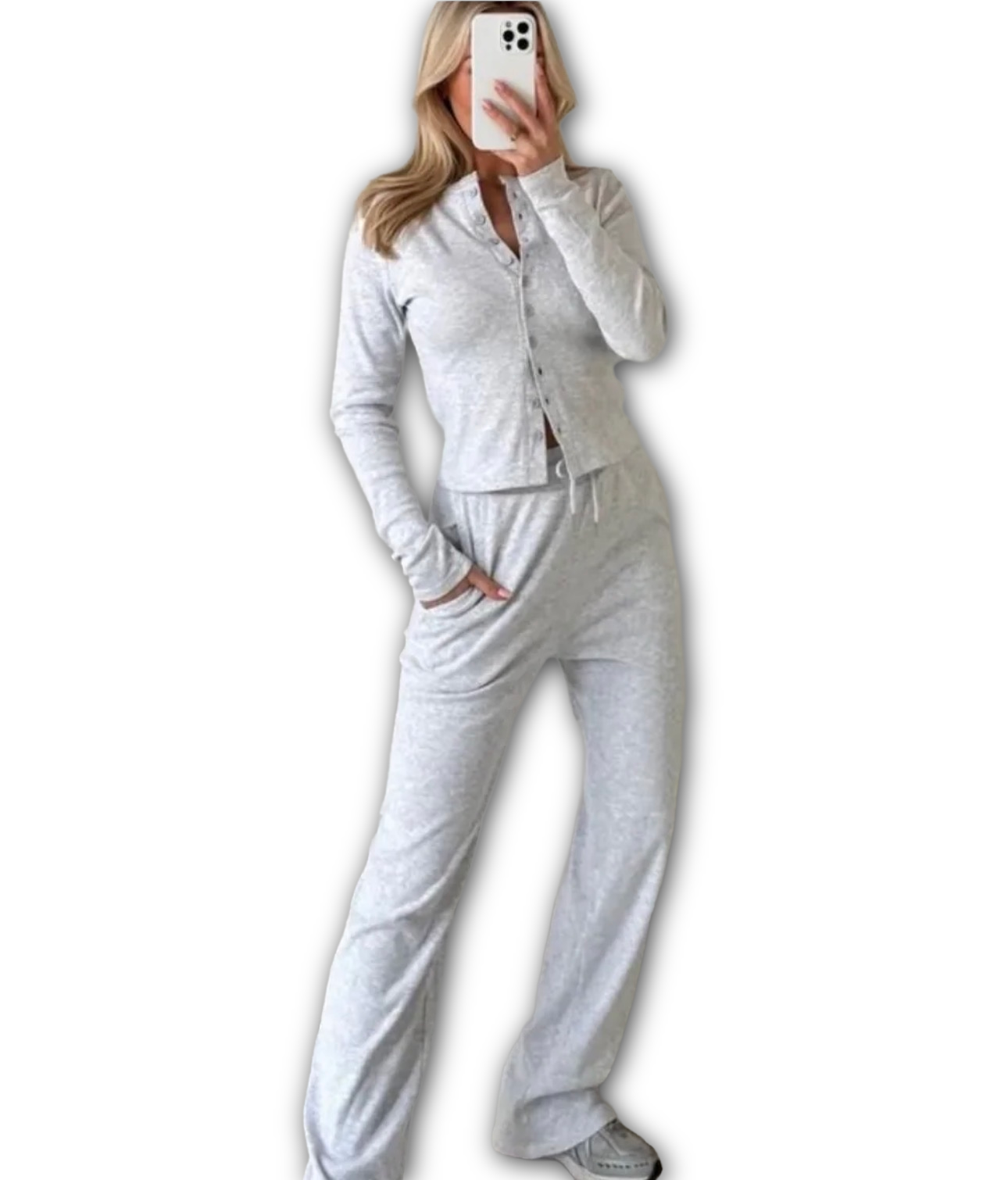 Molly Mae inspired long sleeve ribbed button trouser set