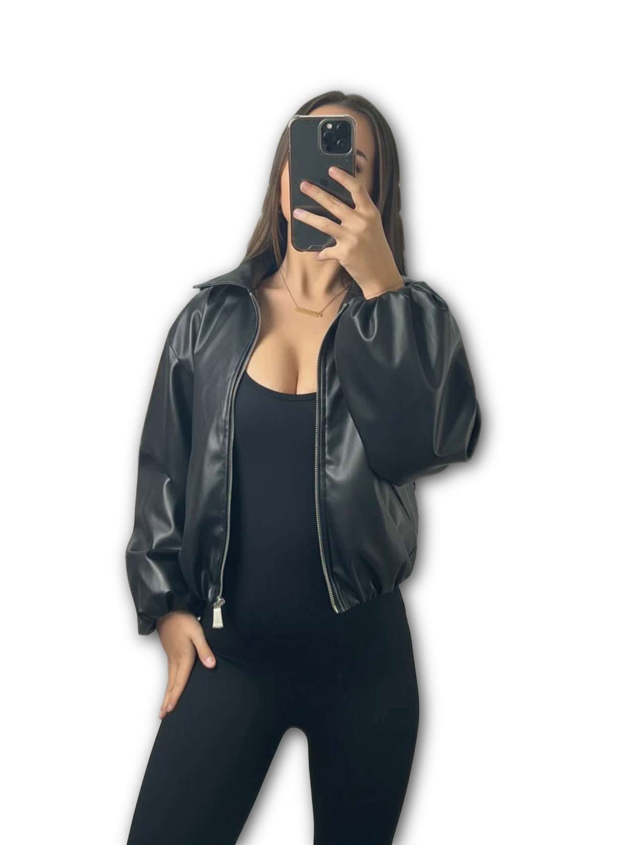 PU bomber jacket with collar