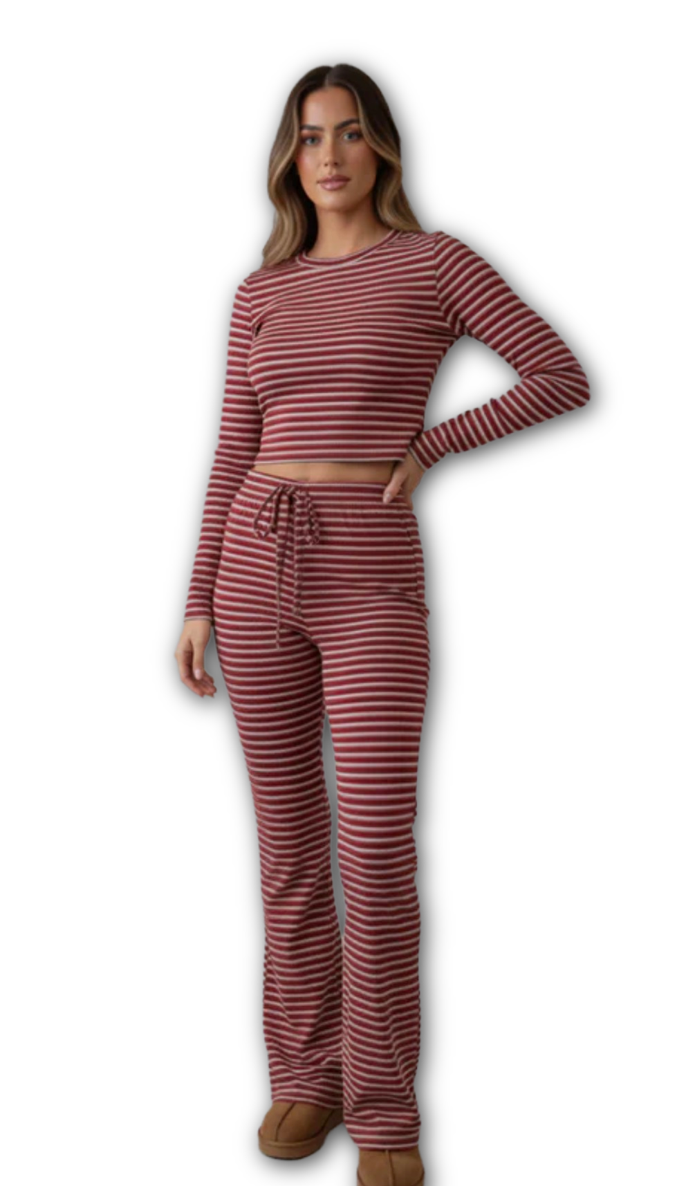 Striped long sleeve top and trouser co ord