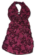 Burgundy sequin cowl ruched backless mini dress