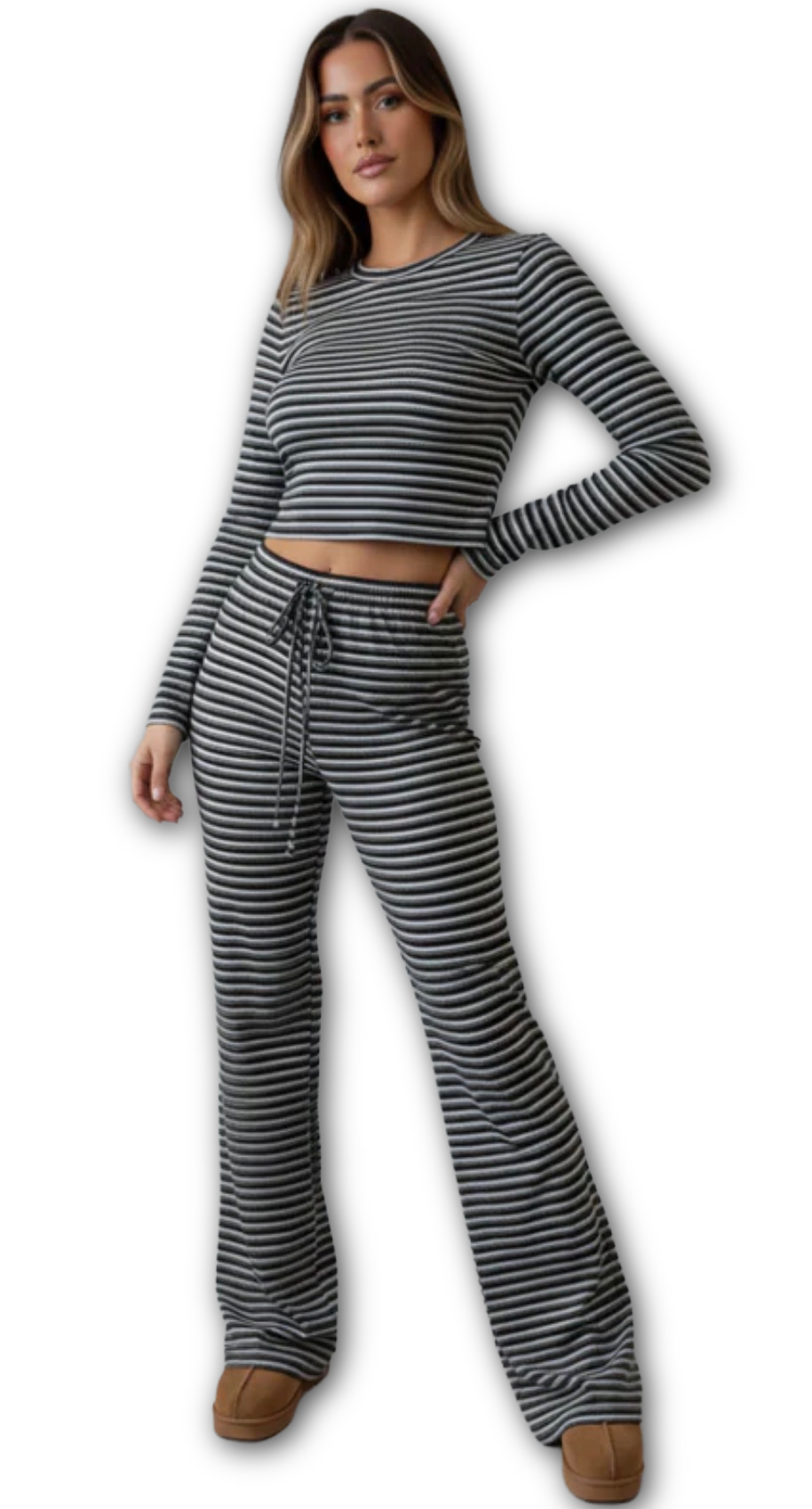 Striped long sleeve top and trouser co ord