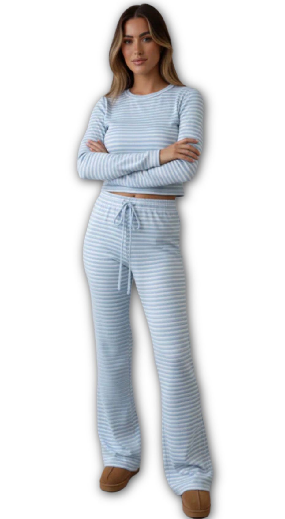Striped long sleeve top and trouser co ord