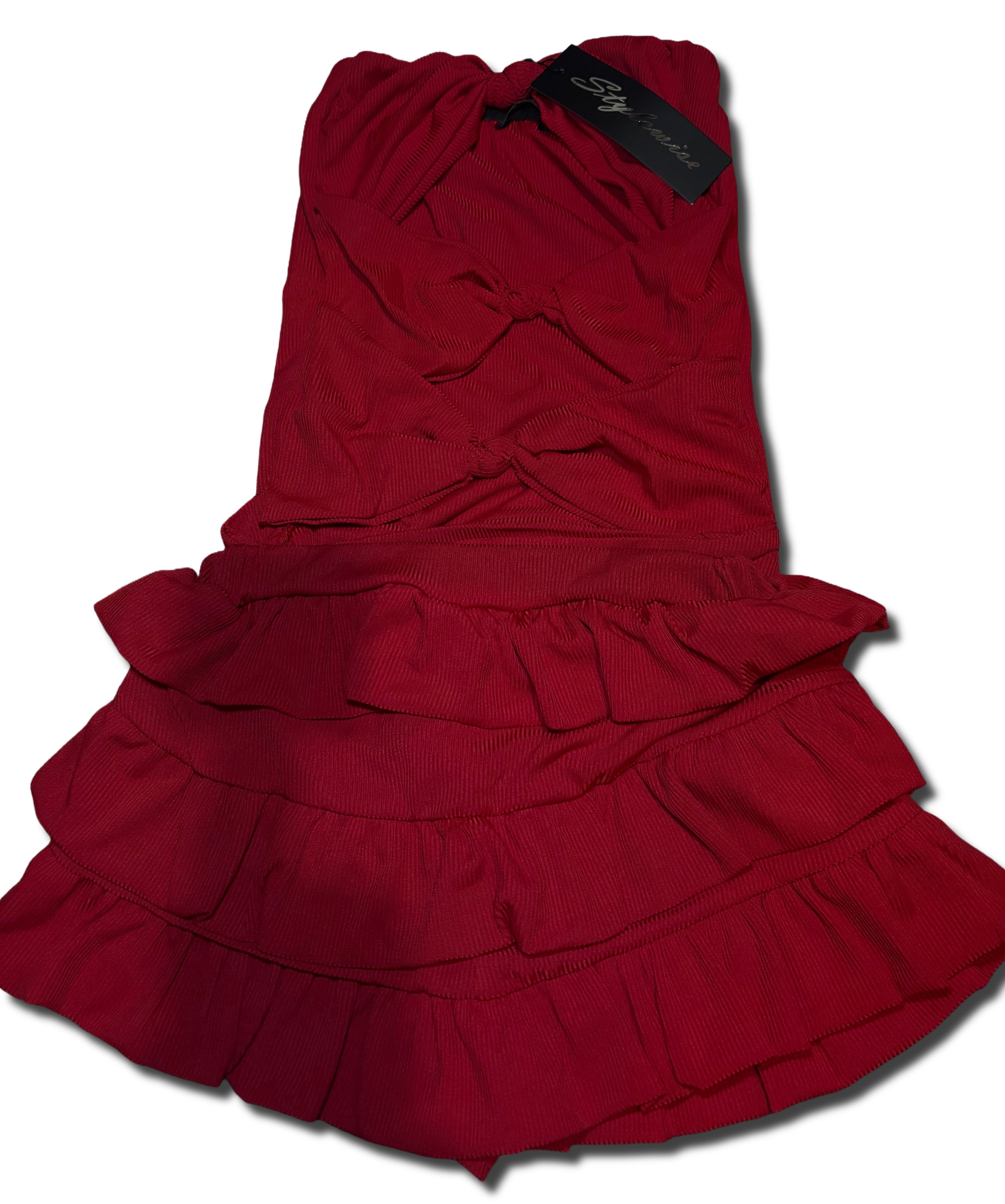 Red cut out frilly shorts co ord