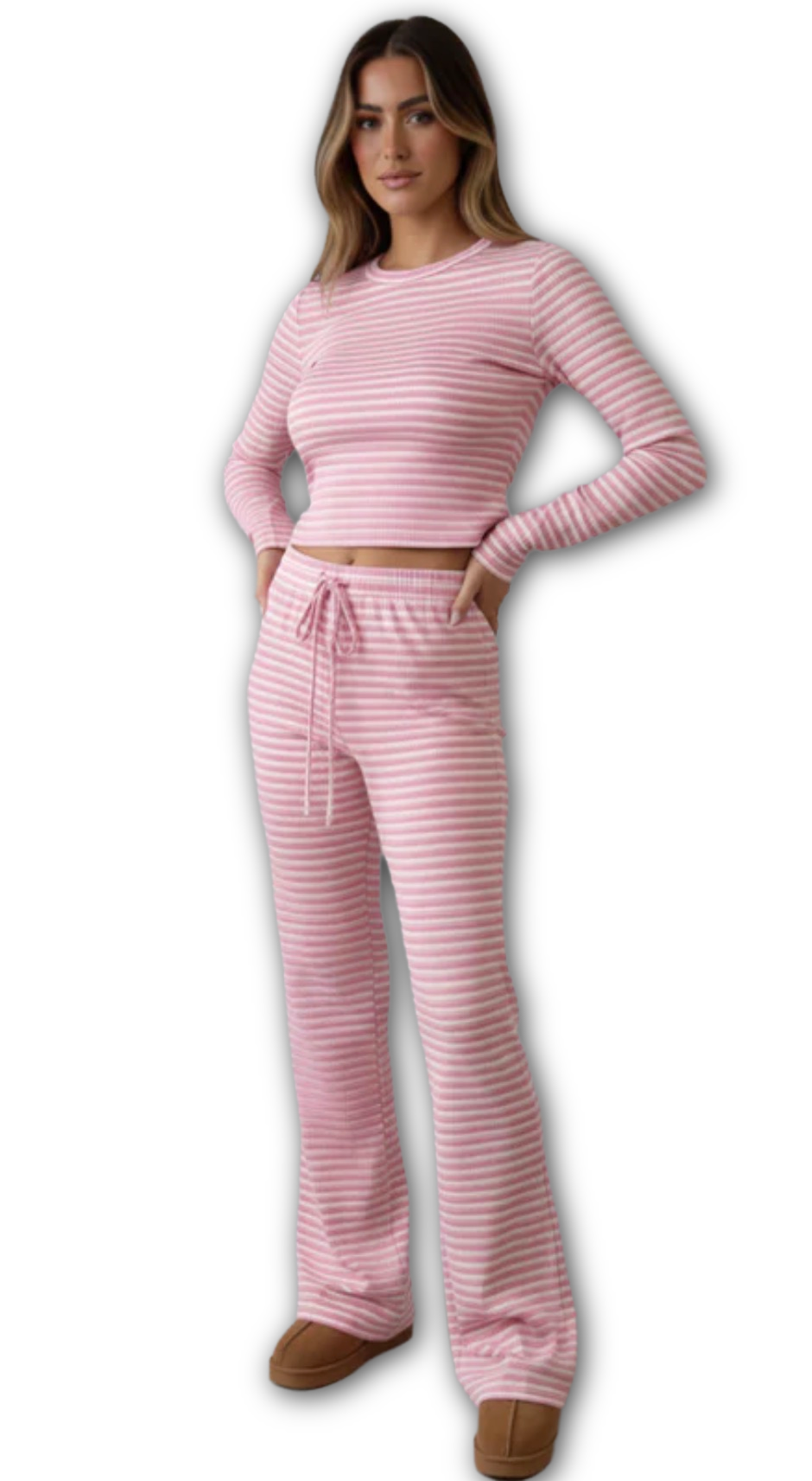 Striped long sleeve top and trouser co ord