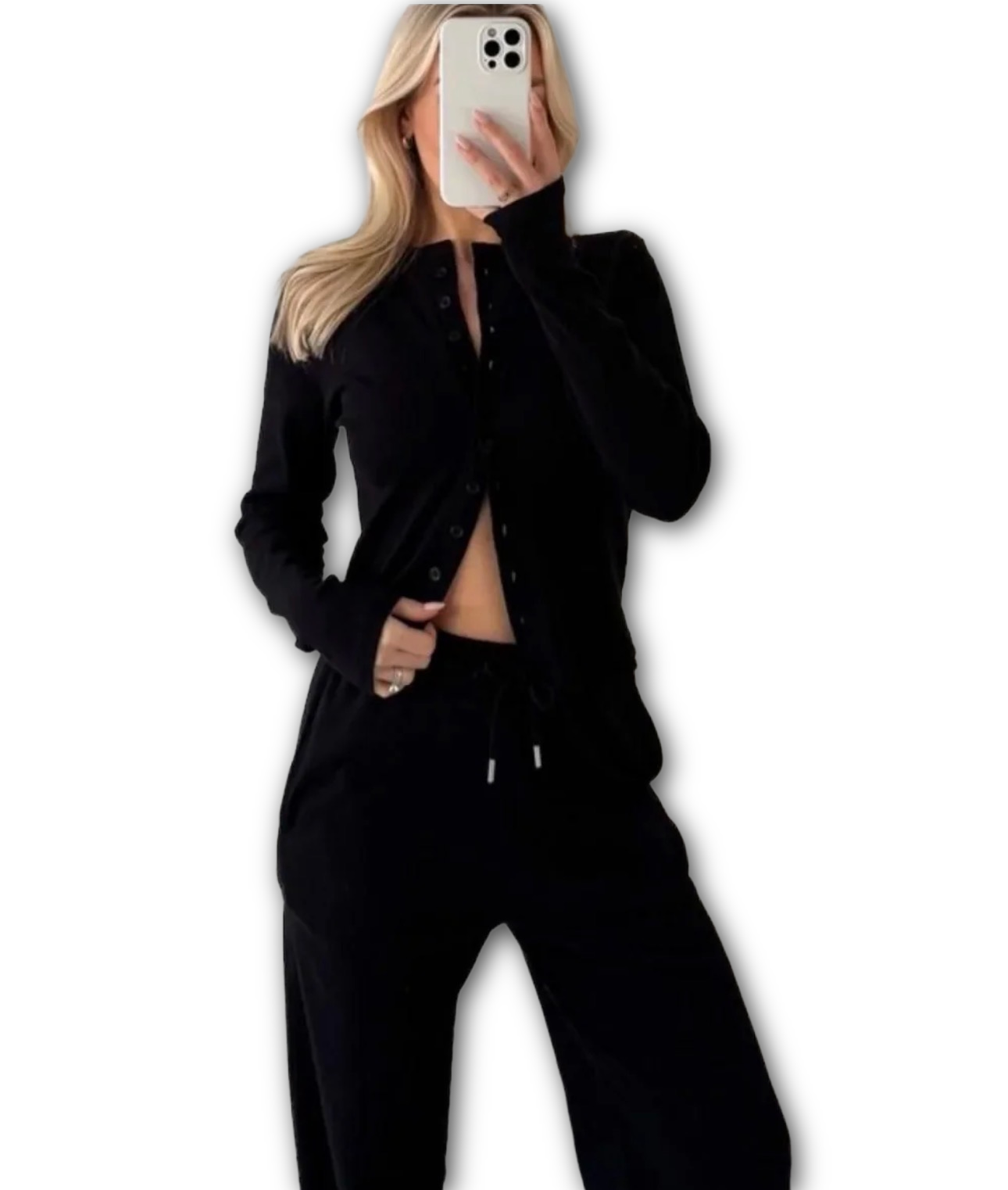 Molly Mae inspired long sleeve ribbed button trouser set