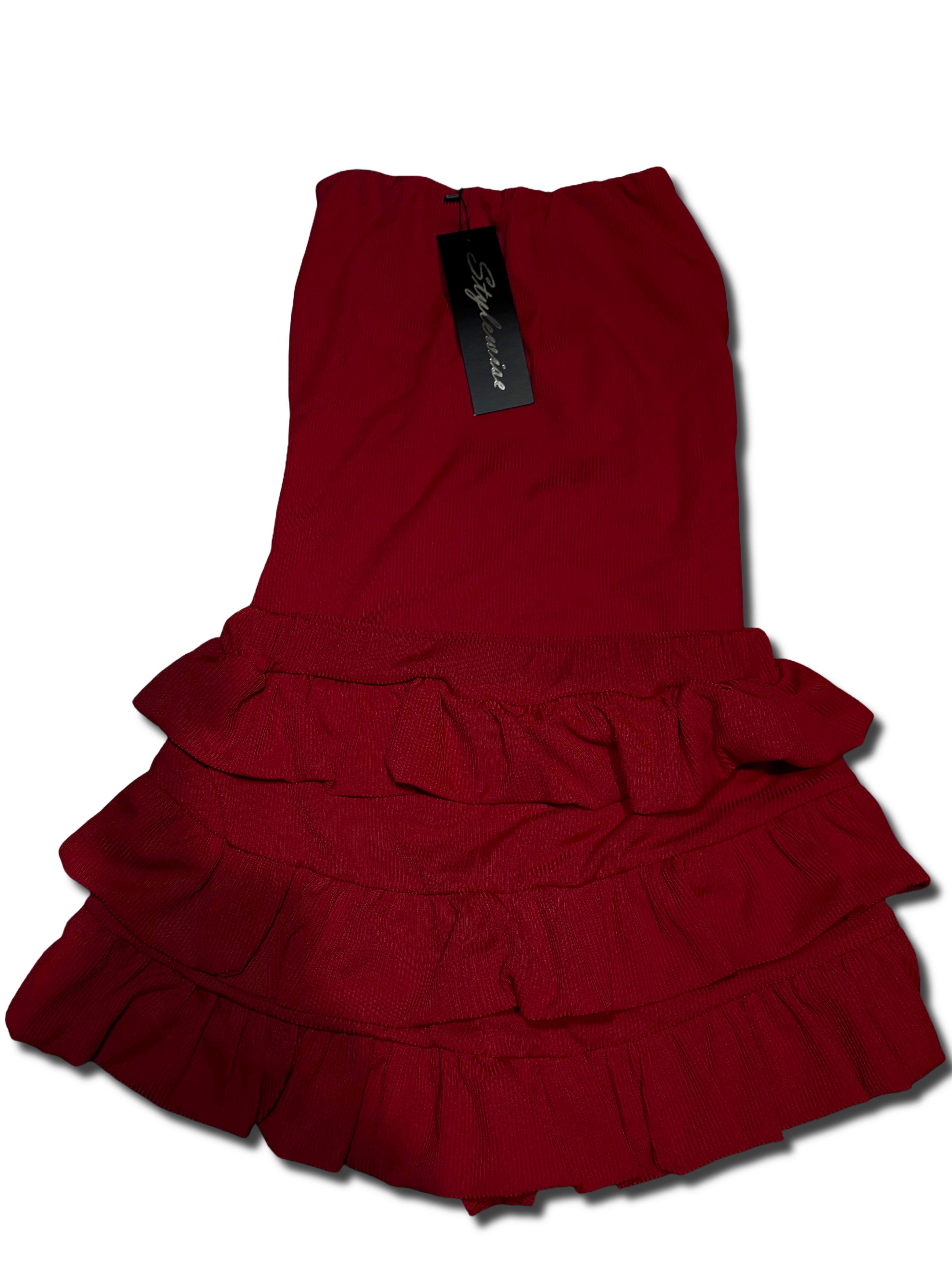 Red cut out frilly shorts co ord
